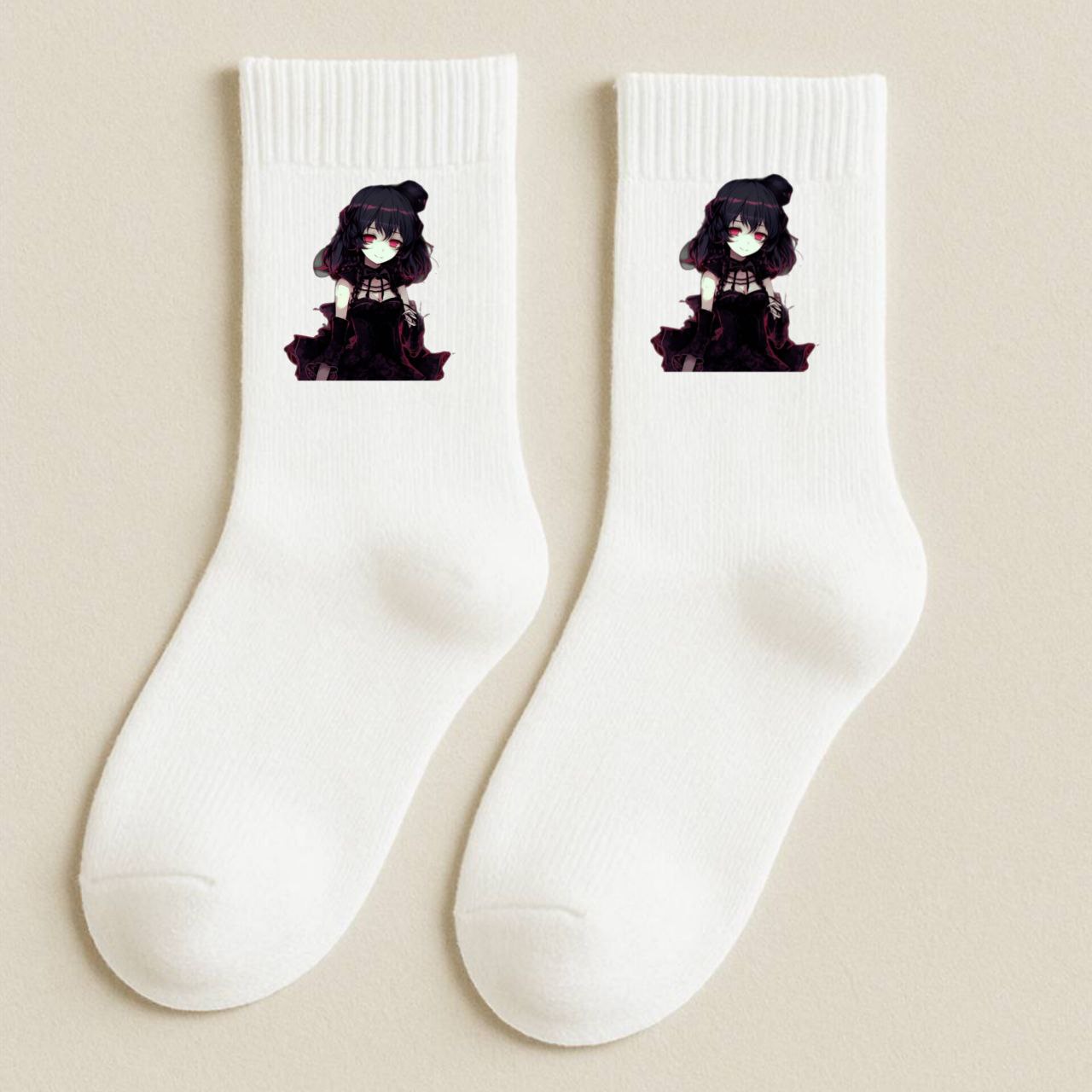 ШКАРПЕТКИ КЛАСИЧНІ БІЛІ З ПРИНТОМ "АНІМЕ ДІВЧИНКА 1"