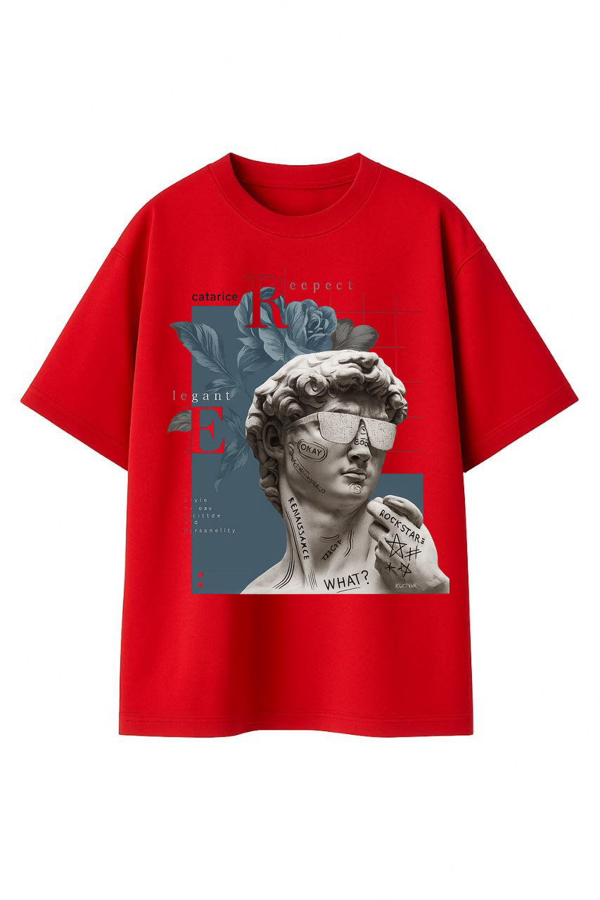 ФУТБОЛКА ОВЕРСАЙЗ ЧЕРВОНА З ПРИНТОМ "ЕЛЕГАНТ"