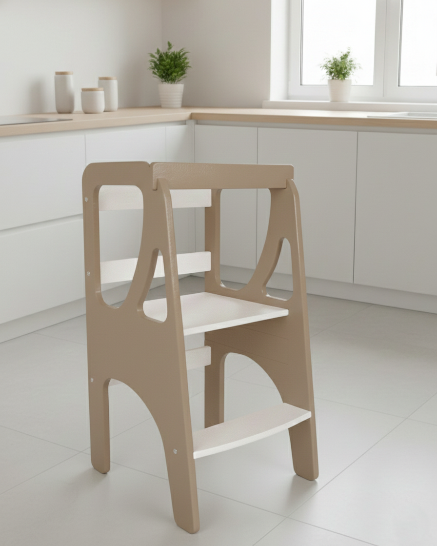 Вежа помічника Монтессорі дизайнерська регульована по висоті дерев'яна FunEra - Мокко/біла