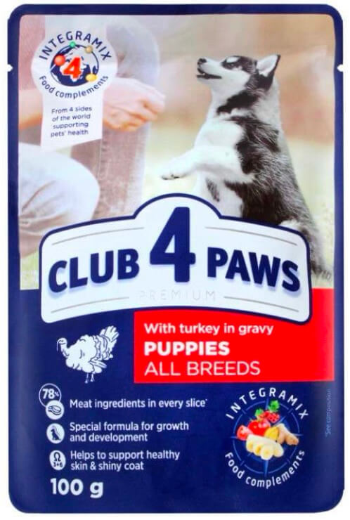 Клуб 4 лапи пауч для цуценят з індичкою в соусі 100гр.