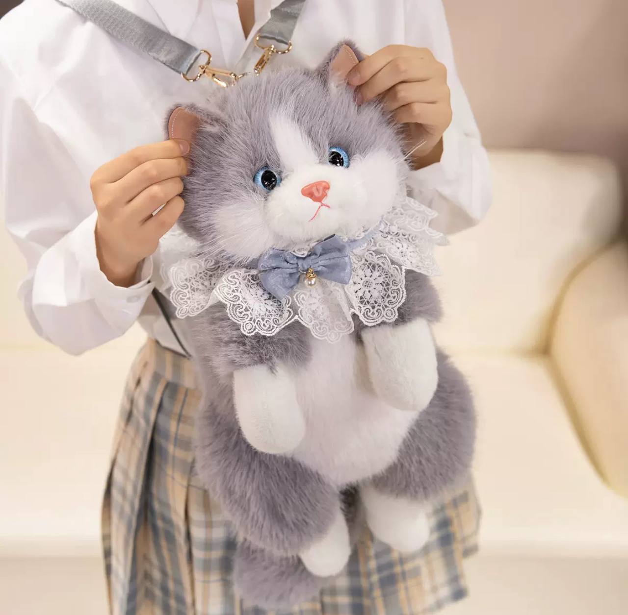 Плюшевий рюкзак у формі кота, Рюкзак кіт, музичний, сірий