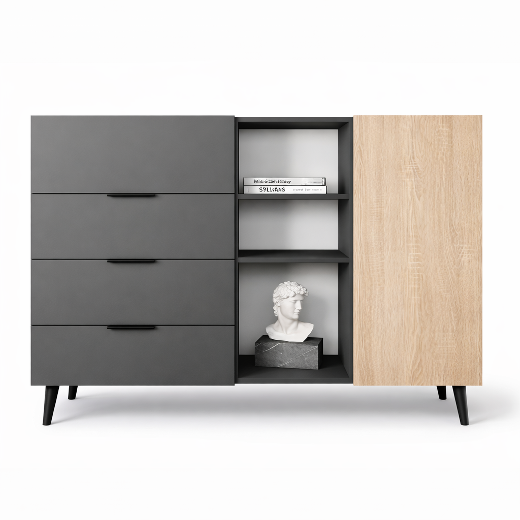 Комод з центральною нішею з полицями на ніжках