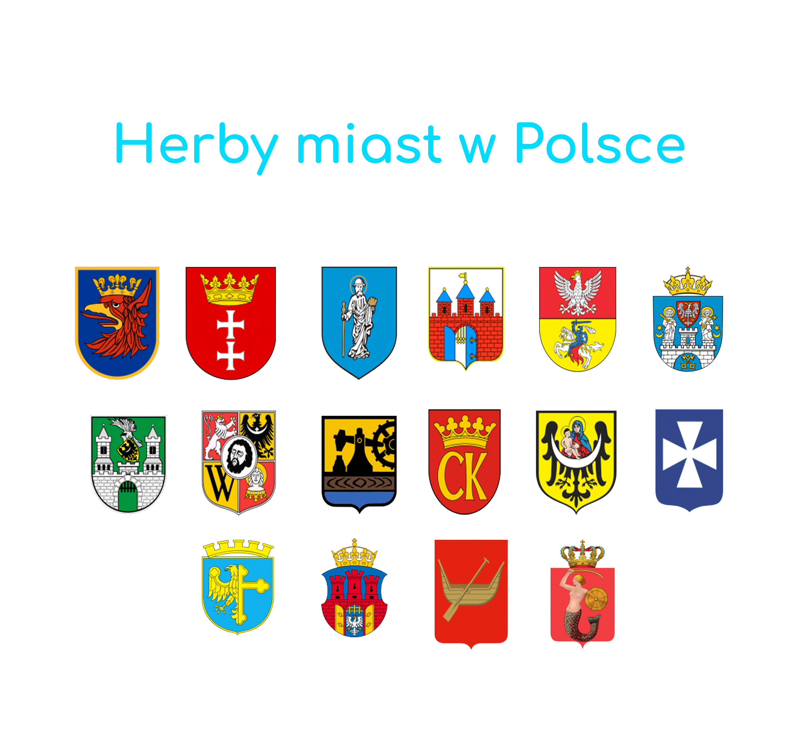 Zestaw herbów miast Polski