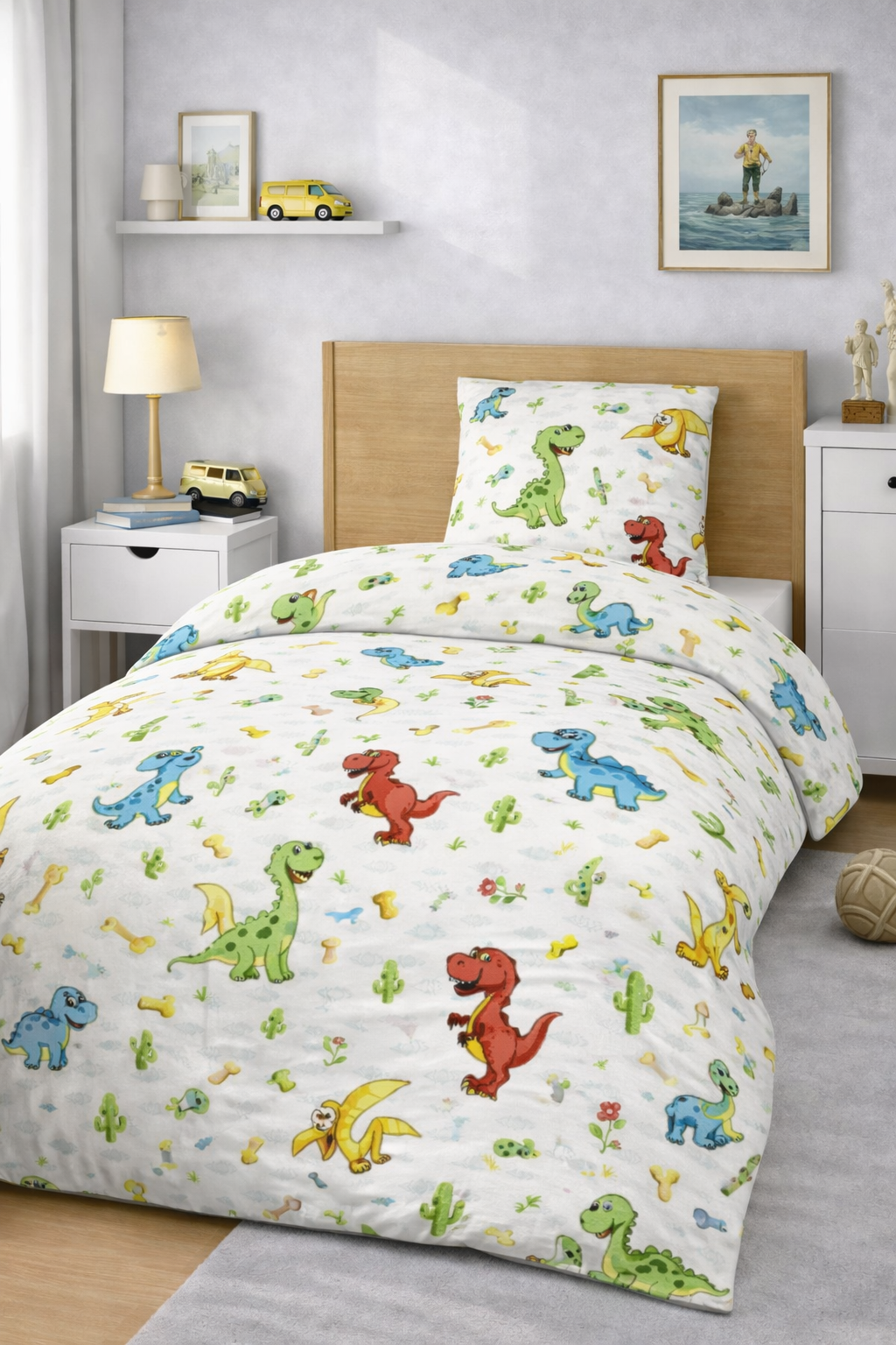Постільна білизна для хлопчиків ранфорс прінт  "Різнокольорові динозаври"