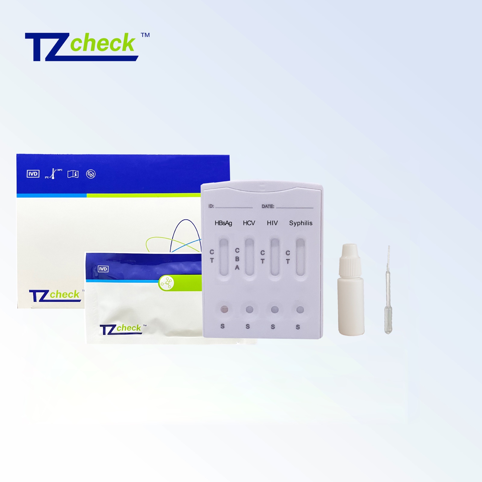 Комбінований експрес-тест на HBsAg (поверхневий антиген гепатиту В) Вірус гепатиту С (HCV),ВІЛ(HIV),сифіліс (цільна кров,  сироватка, плазма)