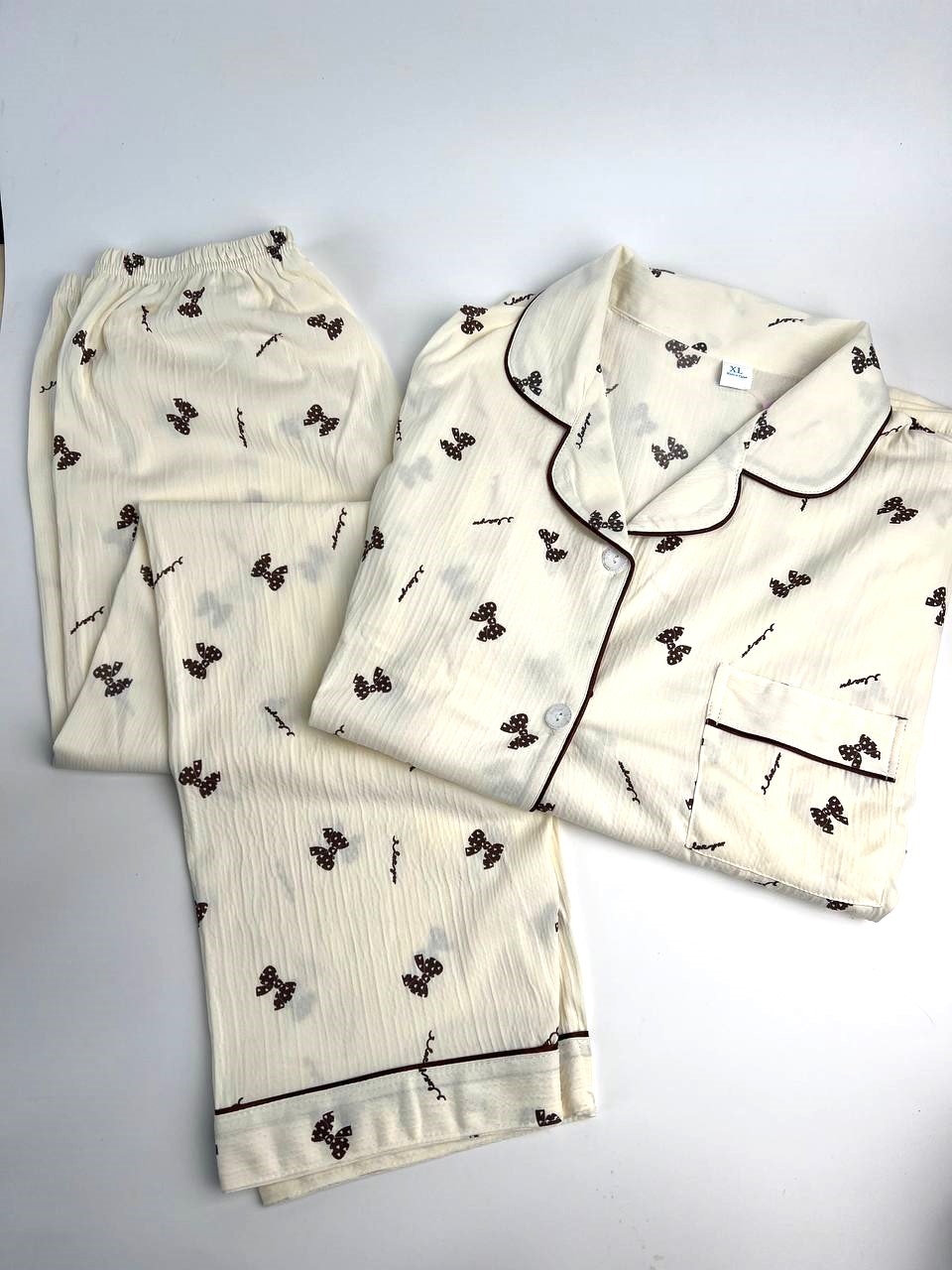 Піжама жіноча з коричневими бантиками,  костюм для дому, одяг для сну