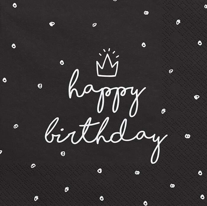 Серветки чорні Happy birthday 20шт