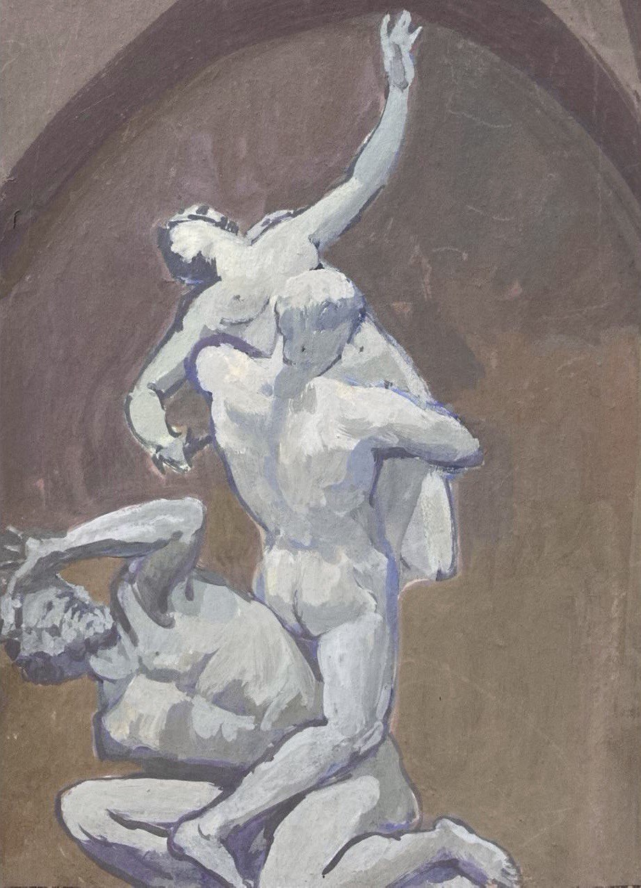 Abduction of a Sabine Woman. Giambologna, 2024, 20x15 sm, gouache, paperboard