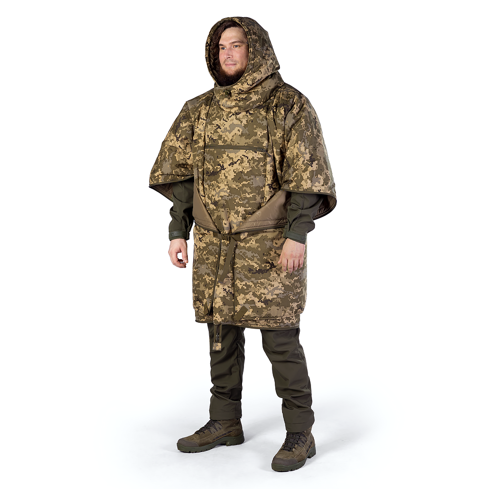 Універсальне утеплене пончо-трансформер "Кірея Піксель" від українського бренду "CAMO-TEC".