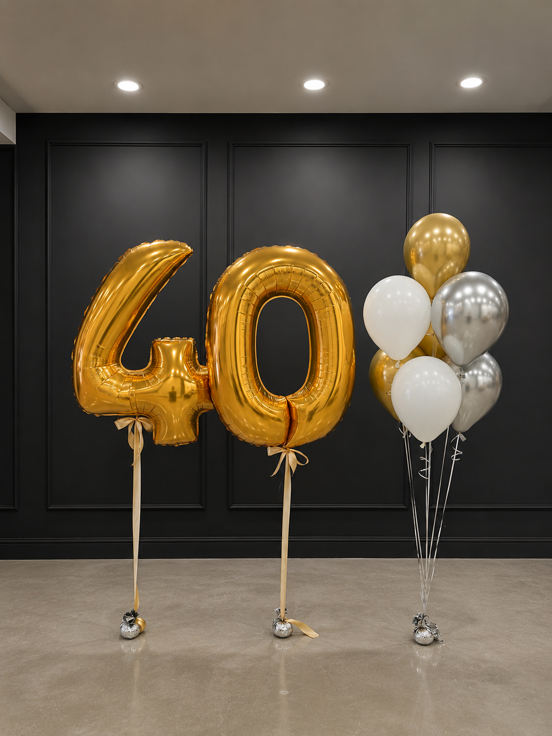 40th Birthday Balloon Bundle – Gold Number Balloons & Classic Helium Bouquet