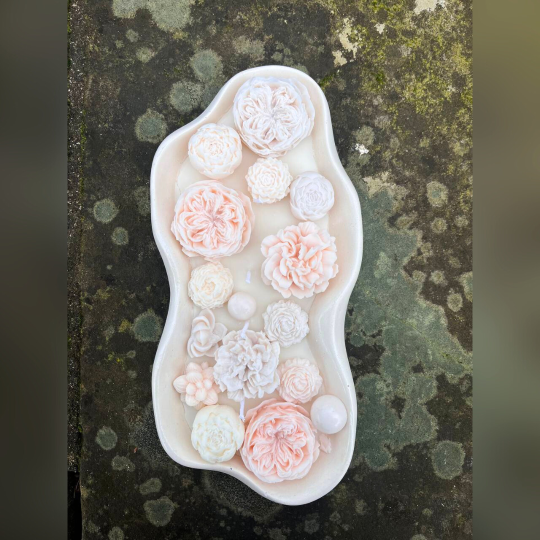 Aromakerze "Blühender Garten, Pastellige Zartheit" , große Größe 31x13,5cm
