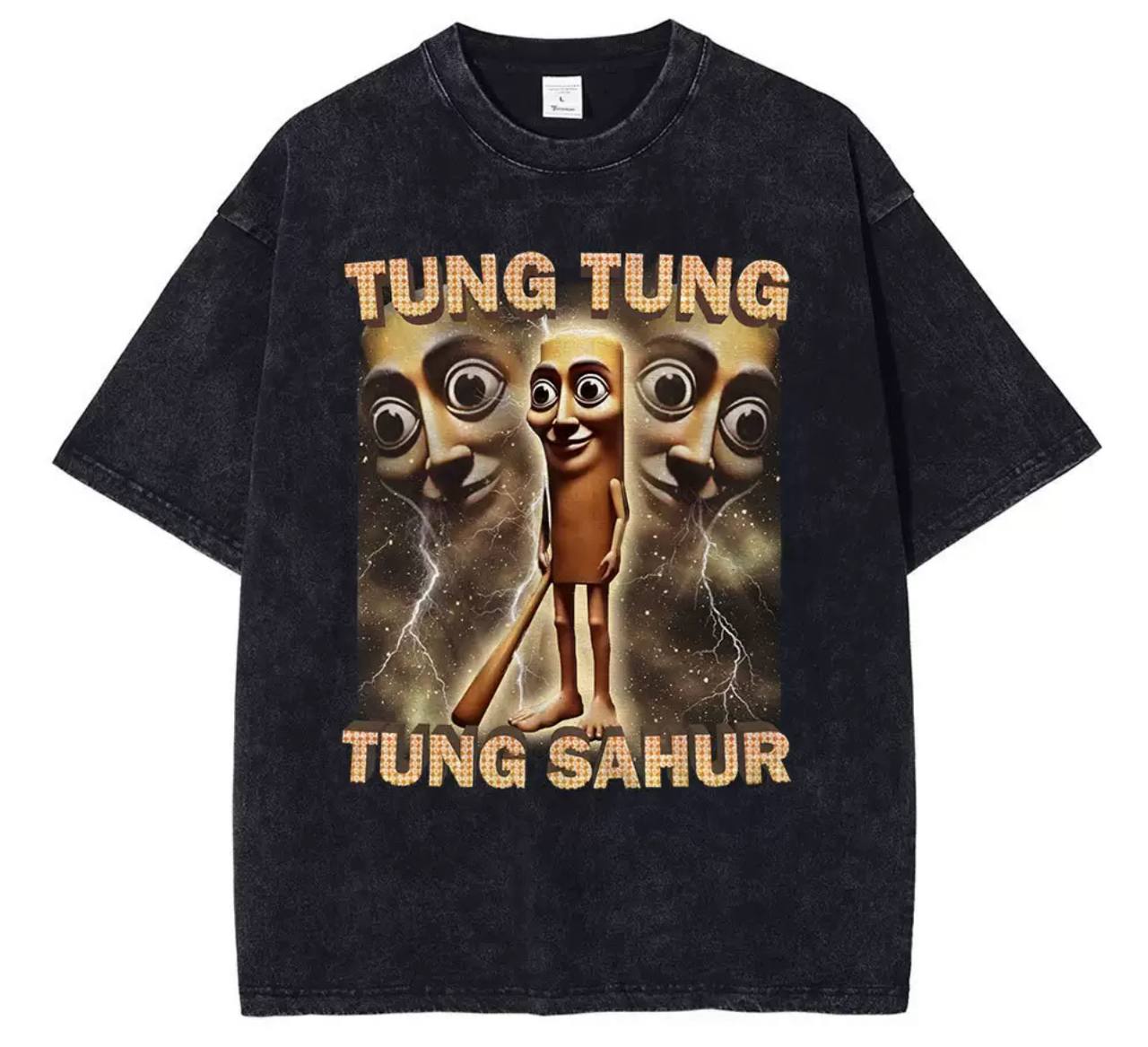 Футболка Brainrot Tung Tung Tung Sahur Тун Тун Тун Сахур Чорна меланж