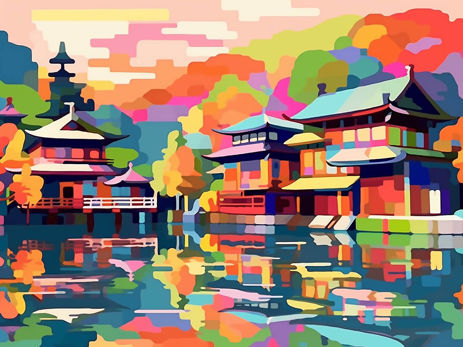Japanese Square, 60x80 cm, original acrylic painting on canvas