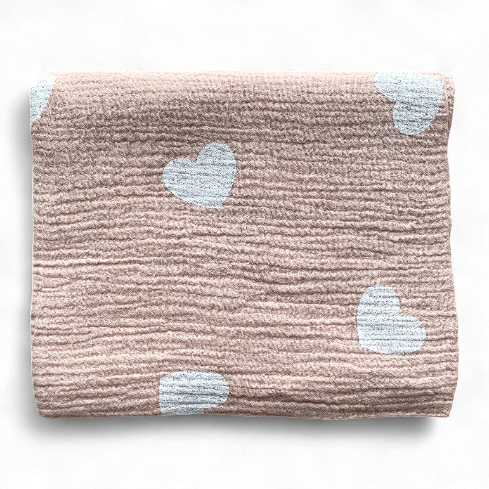 Пелюшка муслінова 90 х 80 см Сердечки білі на бежевому