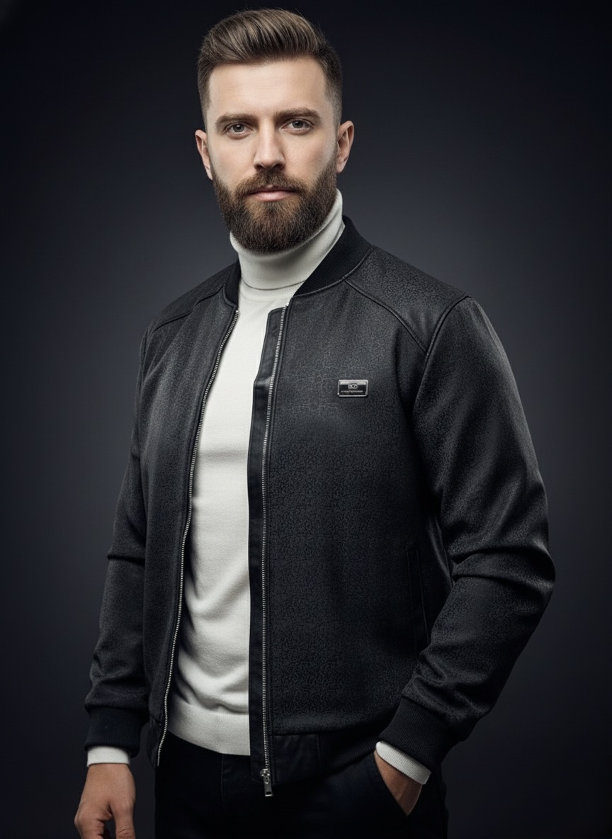 Ексклюзивна демісезонна чоловіча куртка з еко шкіри black : стильний чорний бомбер, преміум якість для весни та осені. Офіційний сайт