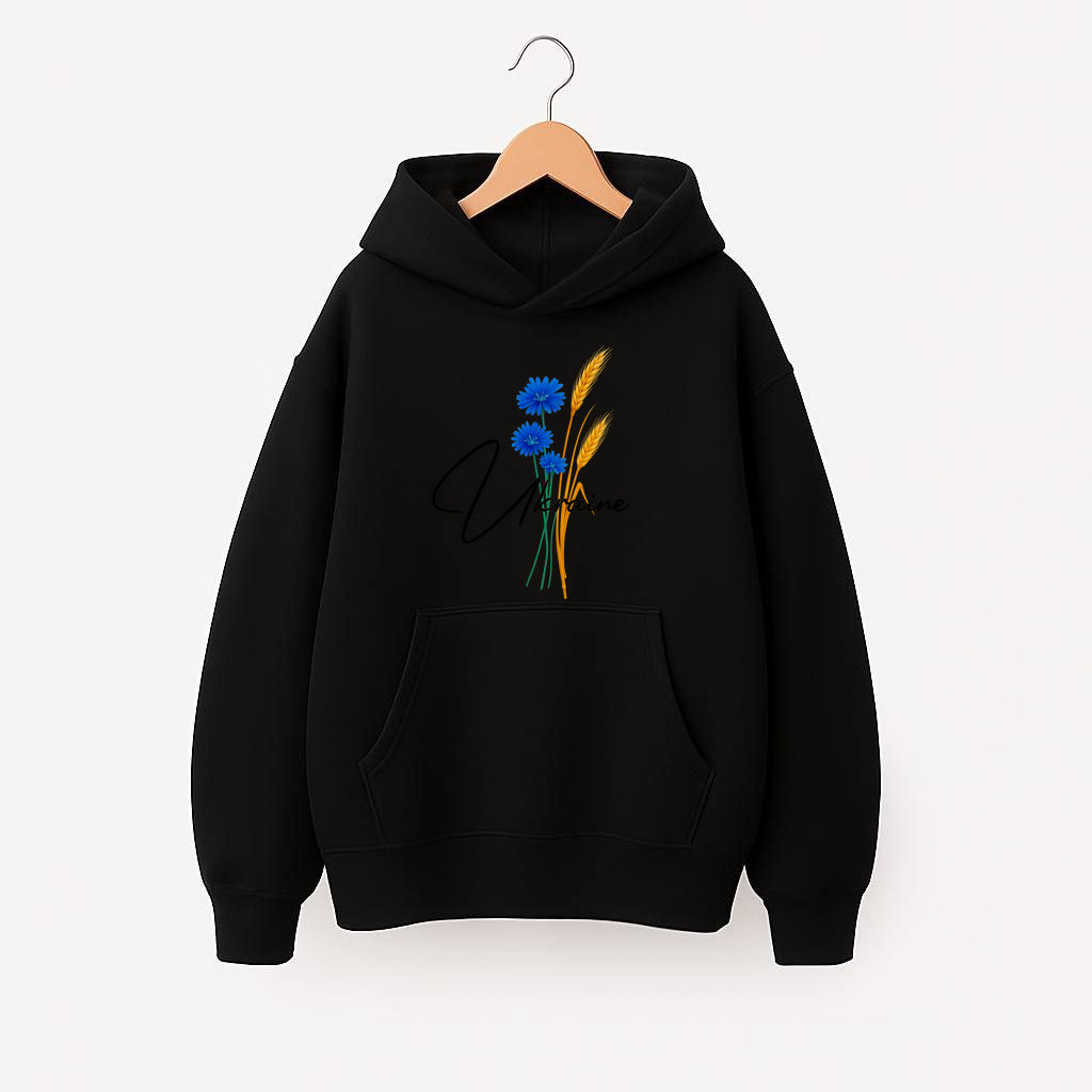 ХУДІ  ОВЕРСАЙЗ ЧОРНЕ З ПРИНТОМ "КОЛОСОК УКРАЇНА"