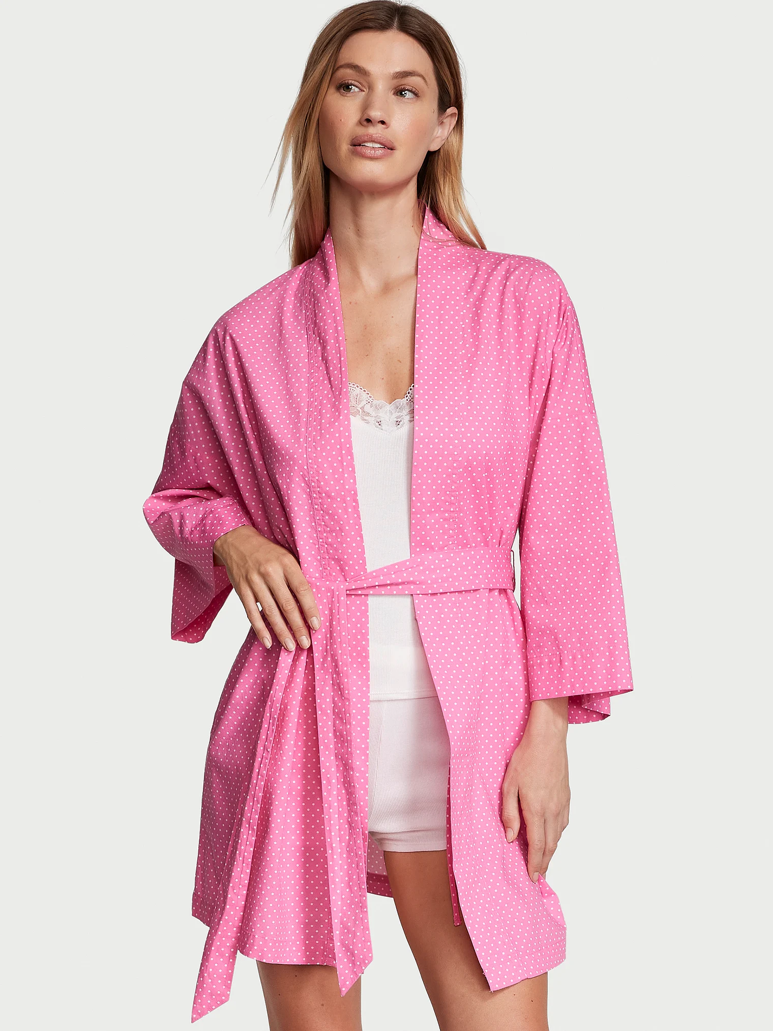 Піжама (Халат + майка + шорти) 3-в-1 Victoria's Secret 3-Piece Cotton Pink Pajama Set XS-copy
