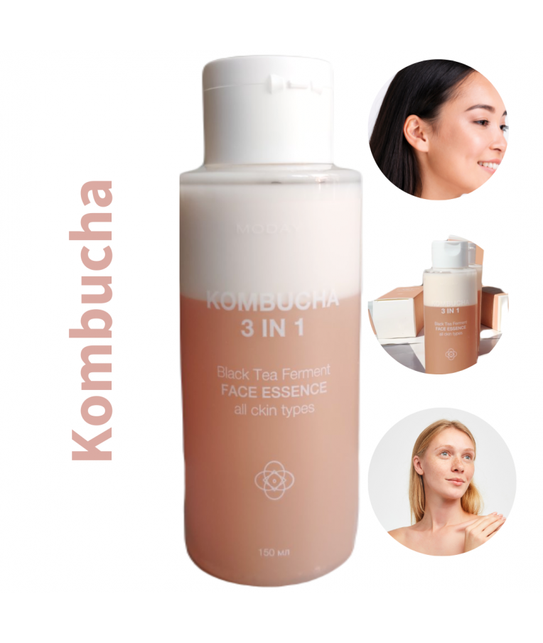 Мультифункціональна есенція для обличчя MODAY Kombucha 3 в 1 на основі ферментованого чорного чаю, вітаміну С та комплексу рослинних екстрактів 150 мл