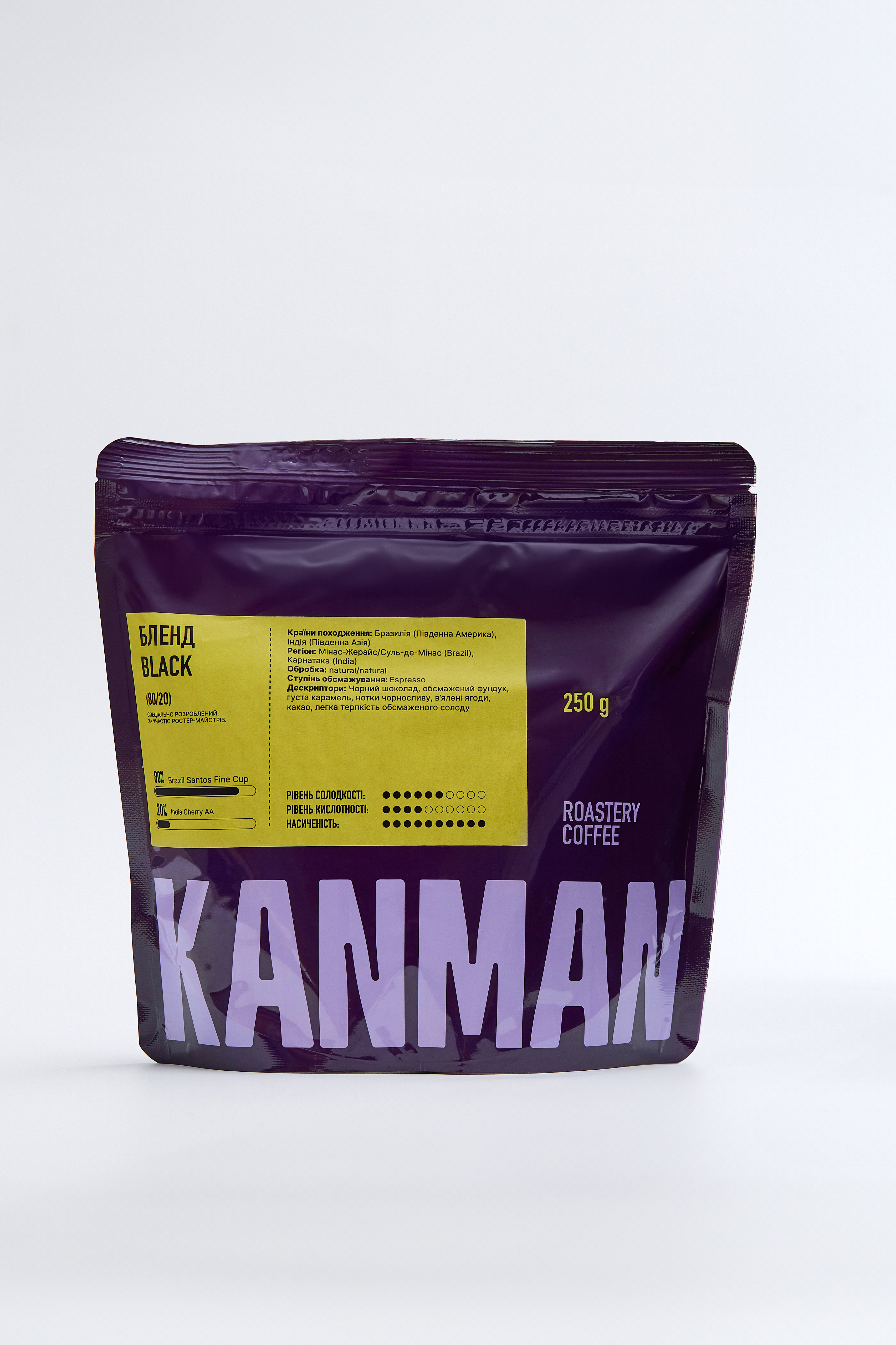 Бленд "BLACK"  80% Brazil Santos fine cup 20% India Cherry AA
