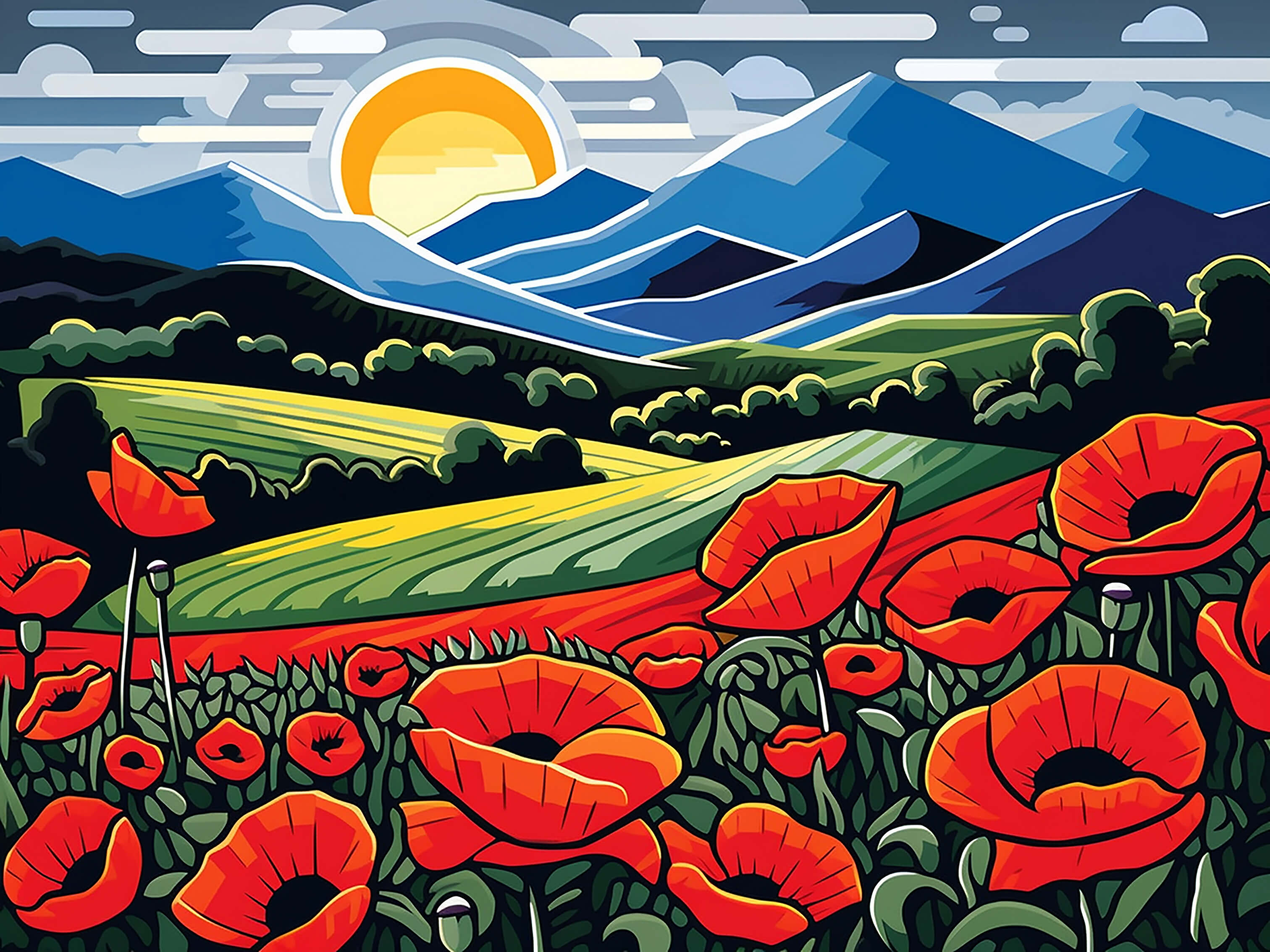 Poppy field, 60x80 cm, original acrylic painting on canvas