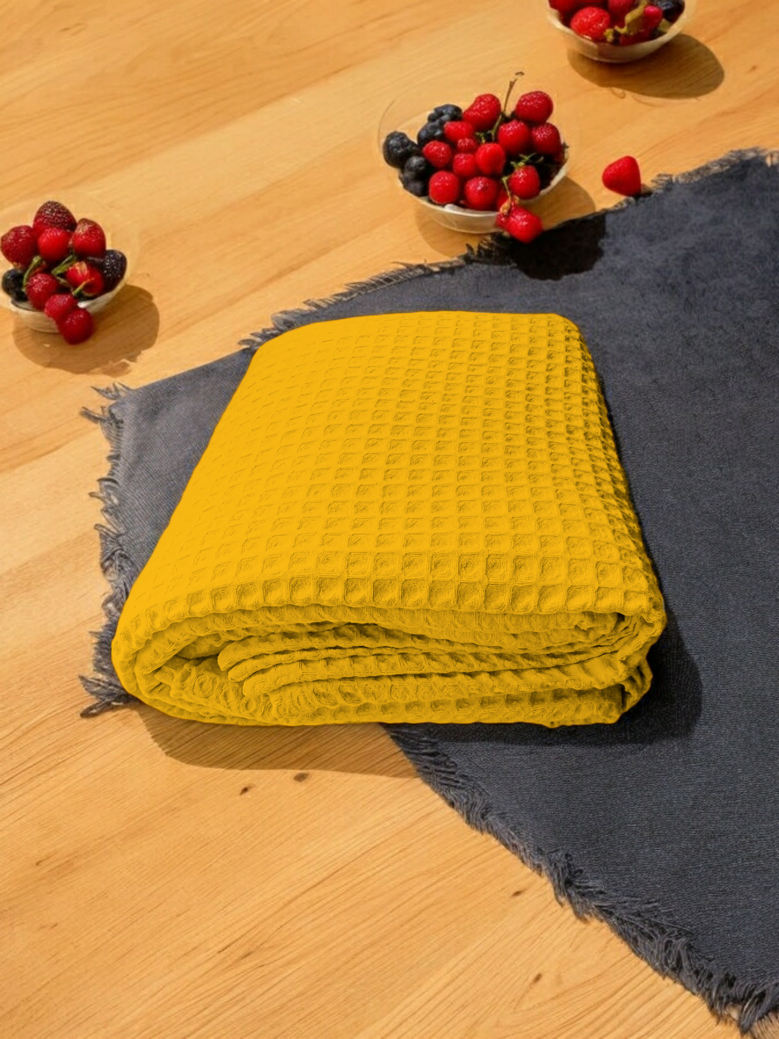 Літне покривало на ліжко з "грецької вафлі" гірчиця