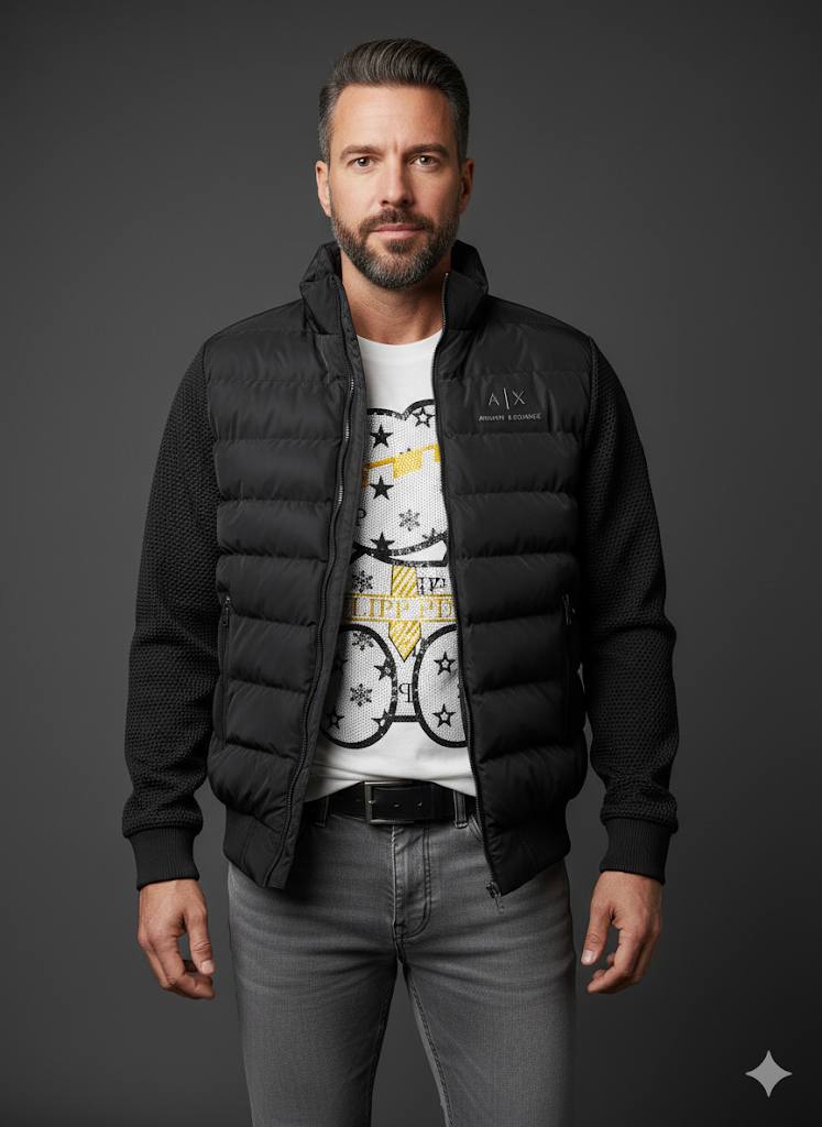 Демісезонна чоловіча брендова куртка з в'язаними рукавами black