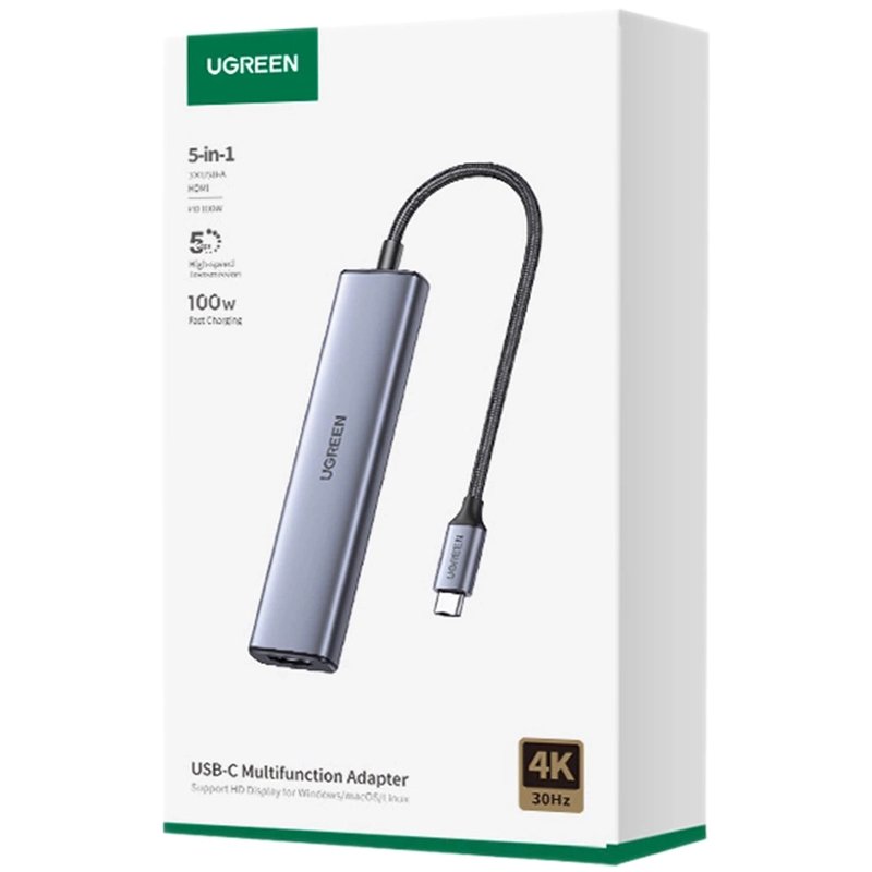 USB-хаб UGREEN CM478 USB-C на HDMI+1xUSB3.0 A+2xUSB2.0 A+PD перетворювач живлення