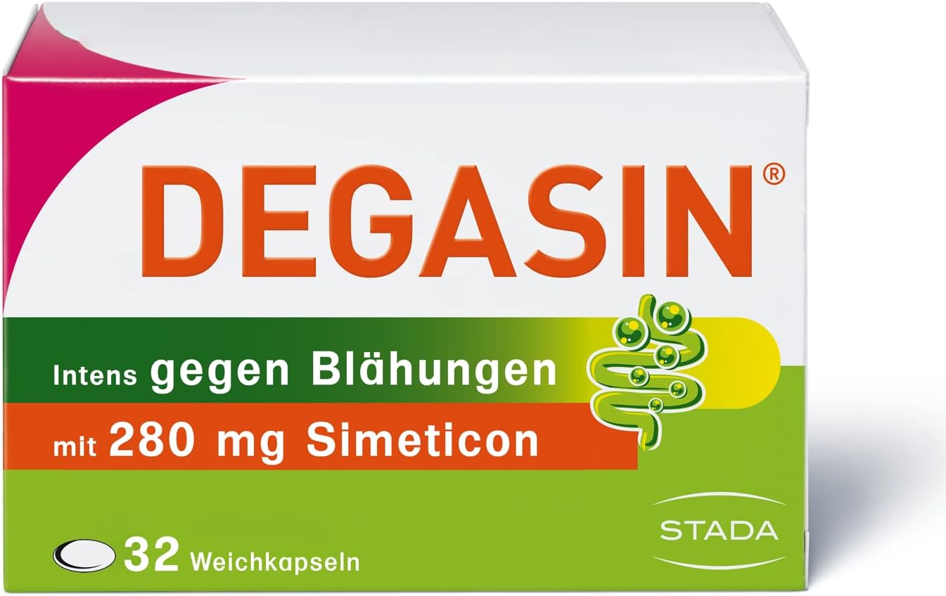 DEGASIN Intens для зняття здуття та усунення шлунково-кишкових проблем - 32 м'які капсули з 280 мг симетикону
