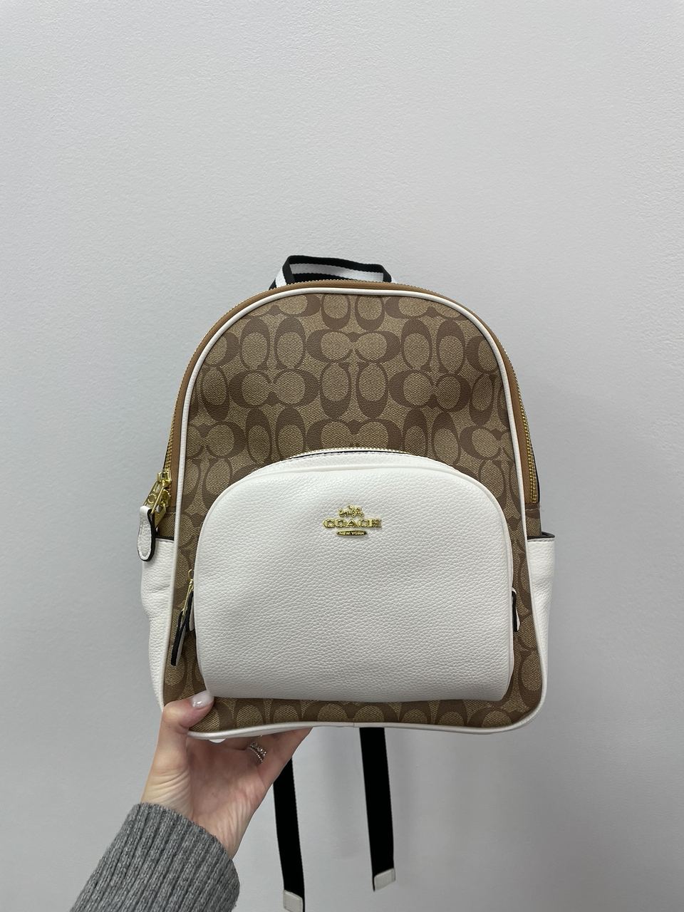 Coach Large Court Backpack In Signature Canvas in Beige/White