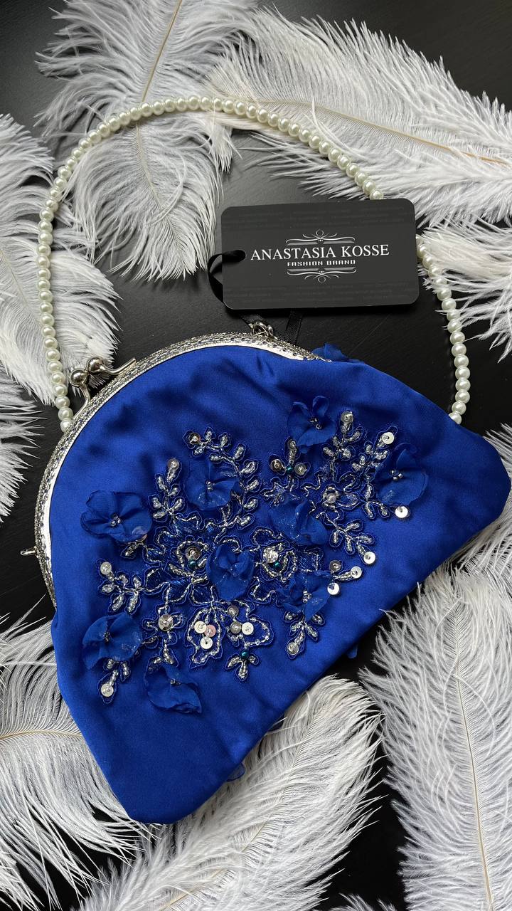 Royal Blue Embroidered Clutch “Galanea”