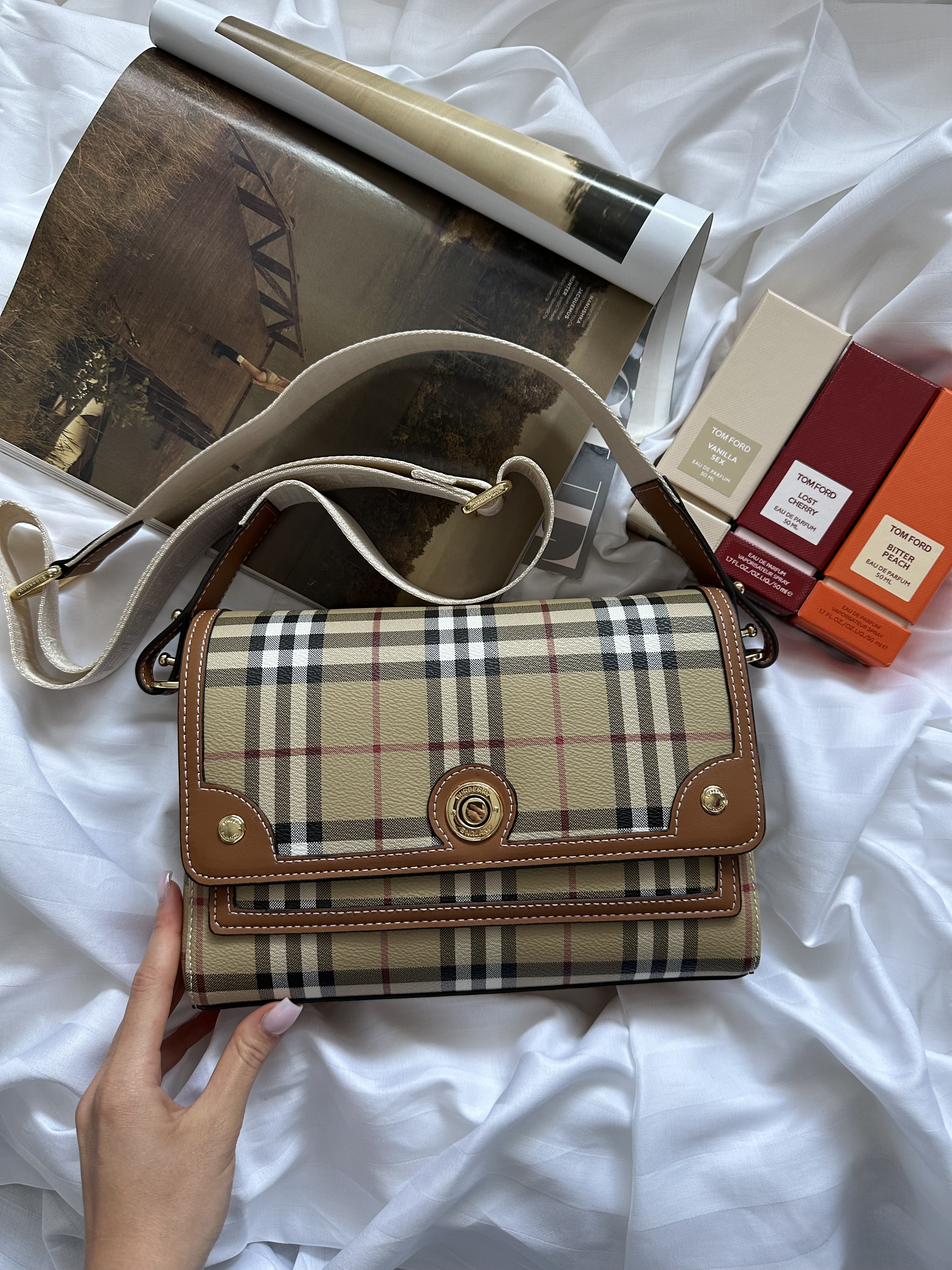 Burberry Leather Vintage Check Note Cross-Body Bag
