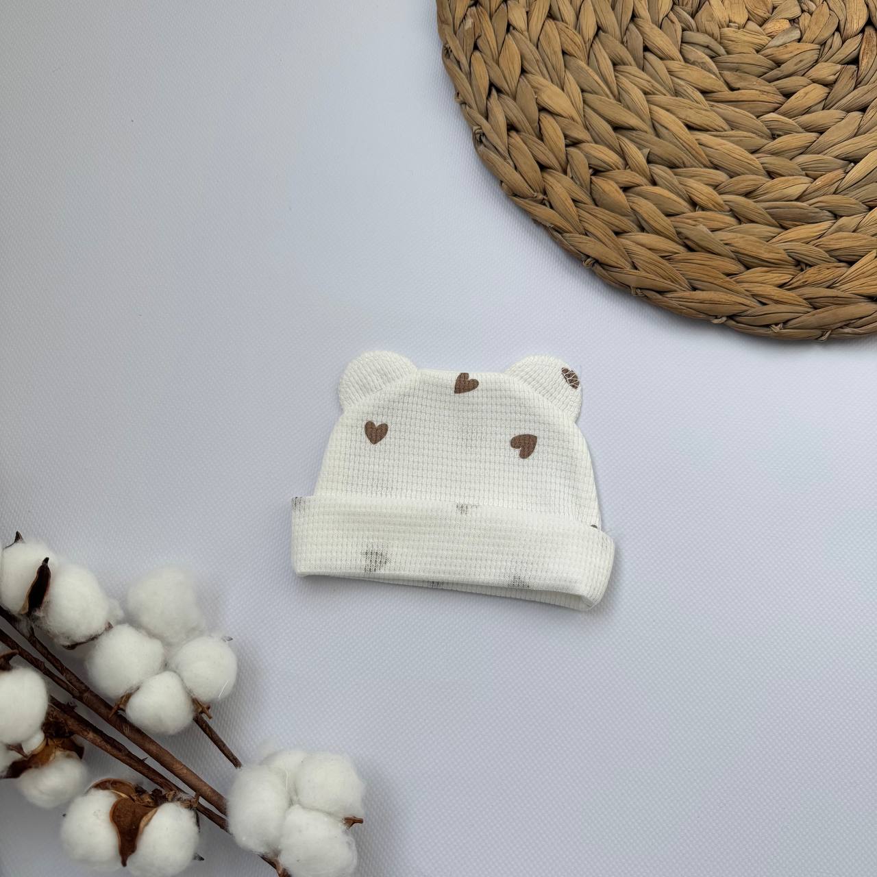 Шапочка з вушками для новонароджених 56 см