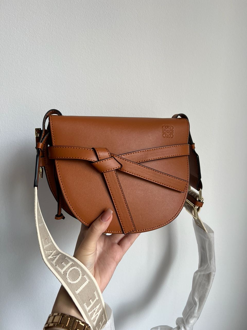 Loewe Gate Small leather and Jacquard Shoulder Bag Brown