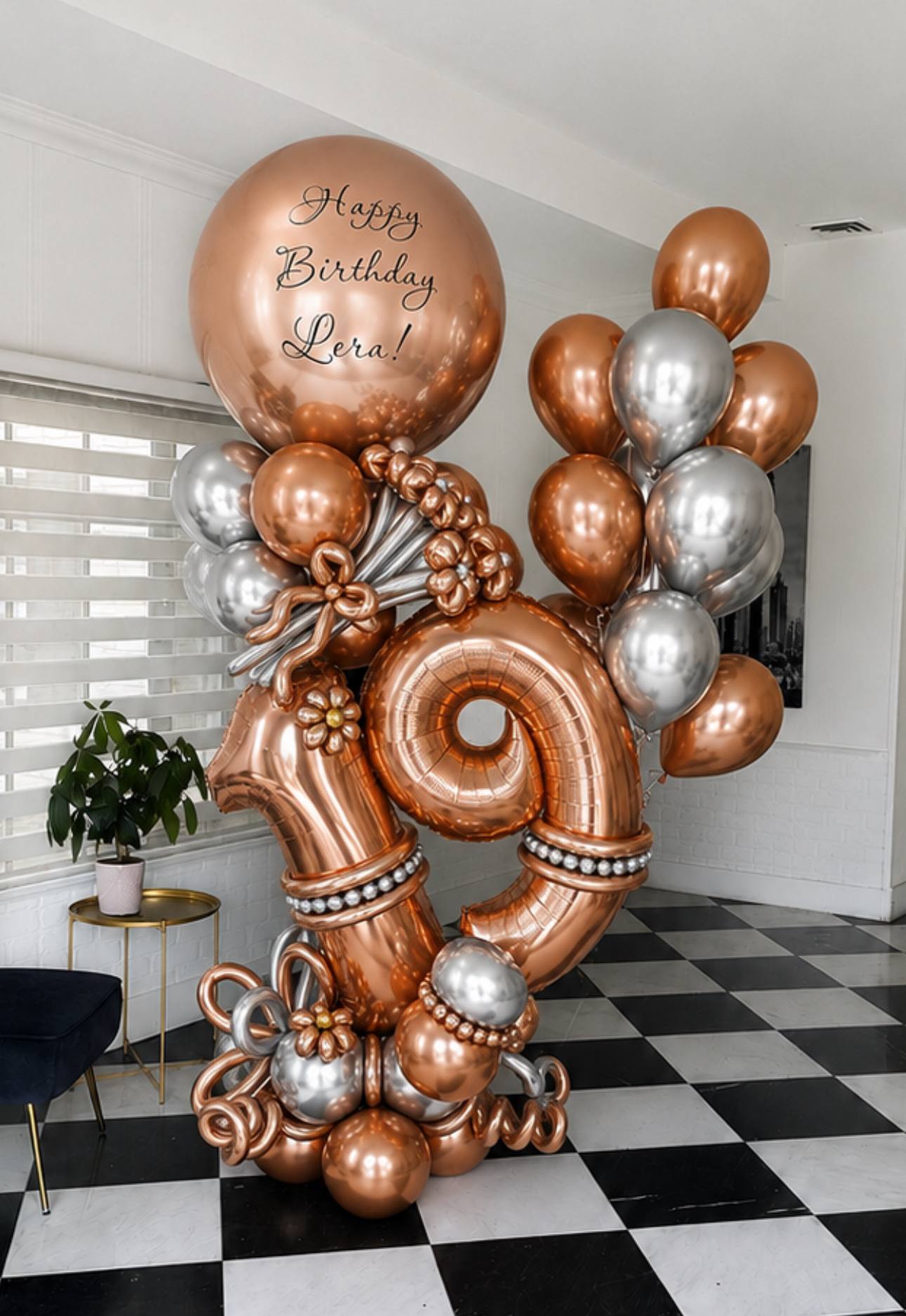 Rose Gold 19th Birthday Balloon Arrangement