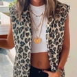 Brown Leopard Print Sleeveless Vest For Women | Front Open Jacket Vest