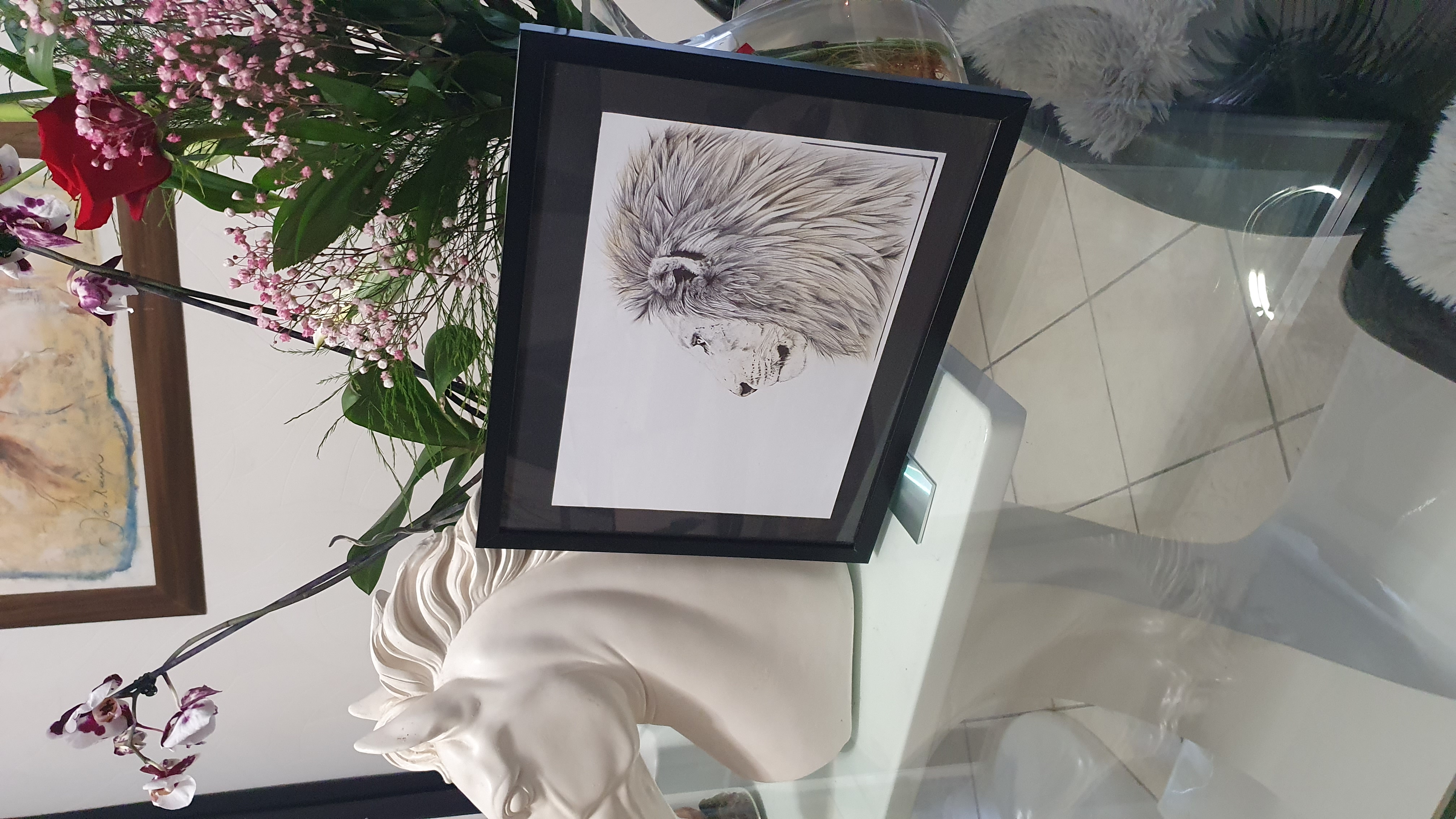 'Ariy - Dessin Lion Original au Stylo Bic Noir – Œuvre Unique sur Papier A4 encadrée