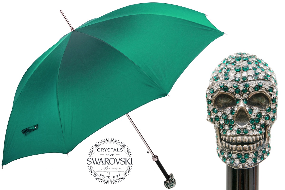 Парасолька Pasotti «Green Skull Swarovski®» — італійська ручна робота, ручка з кристалами