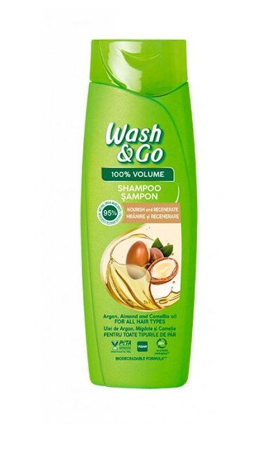 Шампунь Wash Go  мигдаль ромашка арган для сухого та нормального волосся 360ml