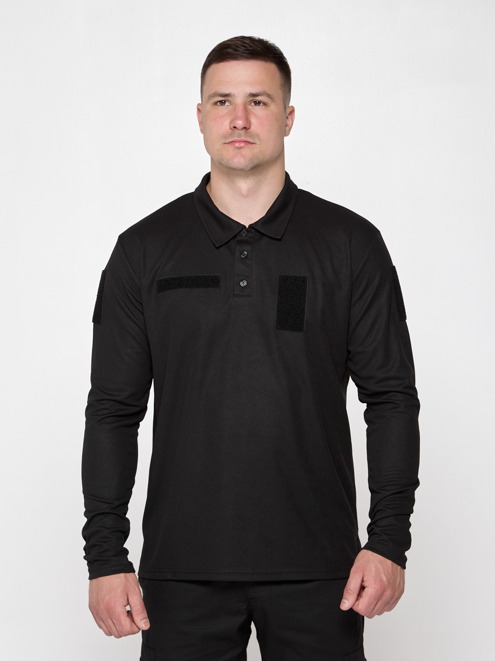 Чоловіче тактичне поло UKM CoolPass на довгий рукав з липучками чорне