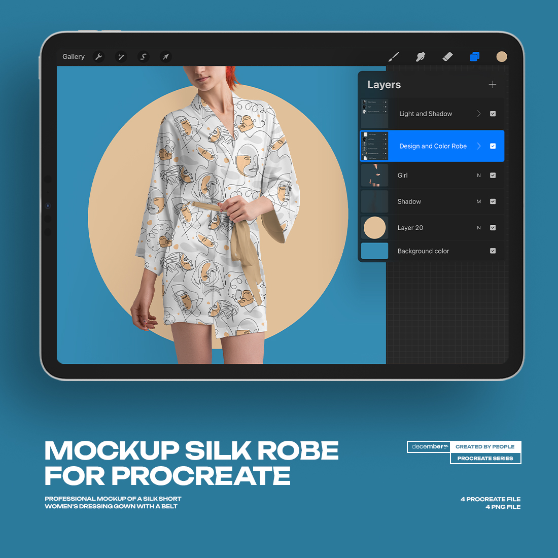 4 Mockups of a Silk Robe for Procreate