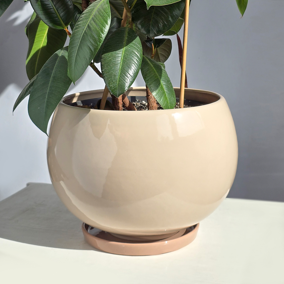 Горщик для квітів керамічний Куля 4,5 л Бежевий p012