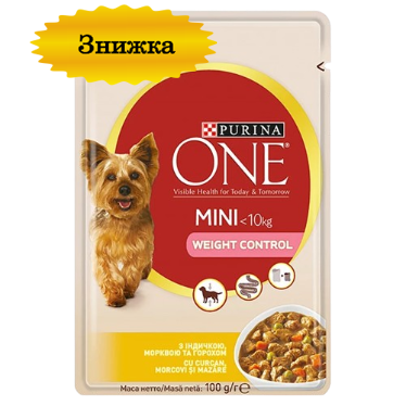 Вологий корм для собак Пуріна ВанМіні (Purina One Mini Weight Control) з індичкою, морквою та горохом у підливі, 100 г