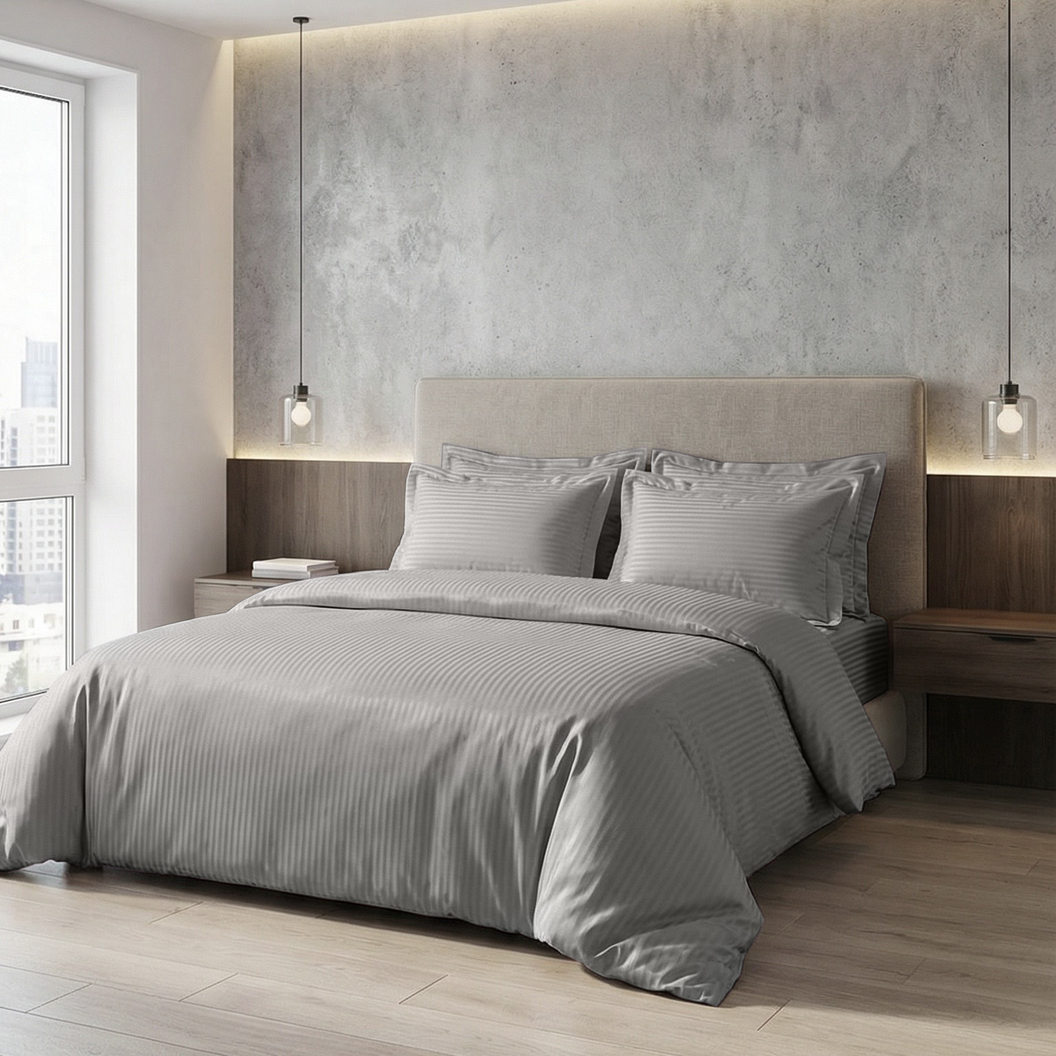 Постільна білизна з страйп - сатину, колір Soft Grey