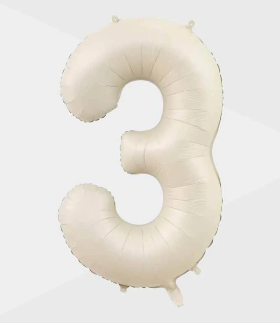 34 inch Number 3 Beige Helium Balloon