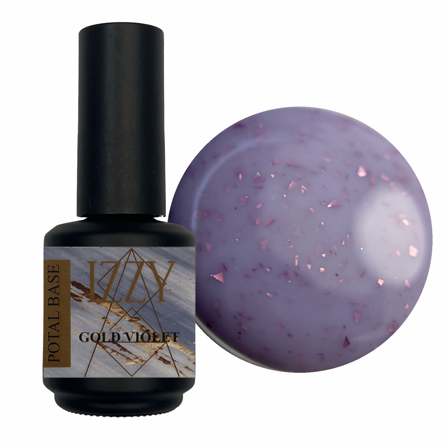 Лавандова камуфлююча база з поталлю для манікюру Izzy Gold Violet, 15мл