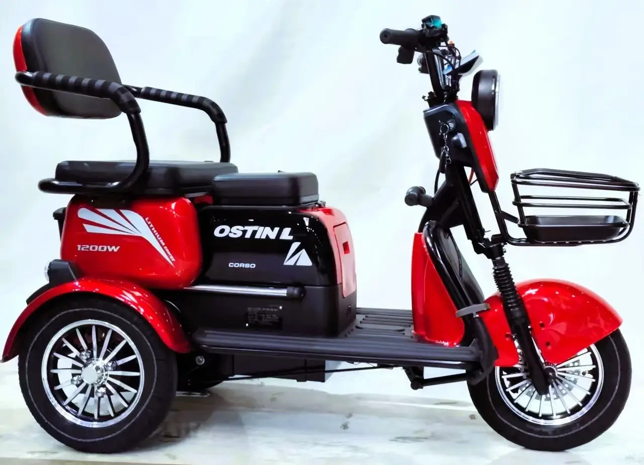 Трицикл Corso «OSTIN L» NL-815063, двигун 1200W, акумулятор 72V 24Ah літій-залізно-фосфатний, чорний + 1 ящик. акум, колеса 10"