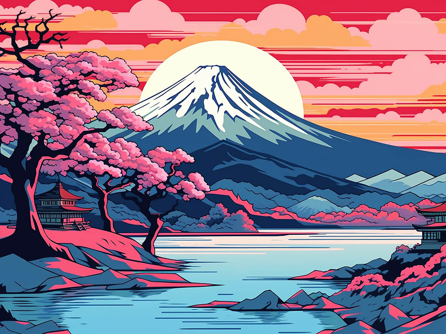 Evening Mount Fuji, 60x80 cm, original acrylic painting on canvas