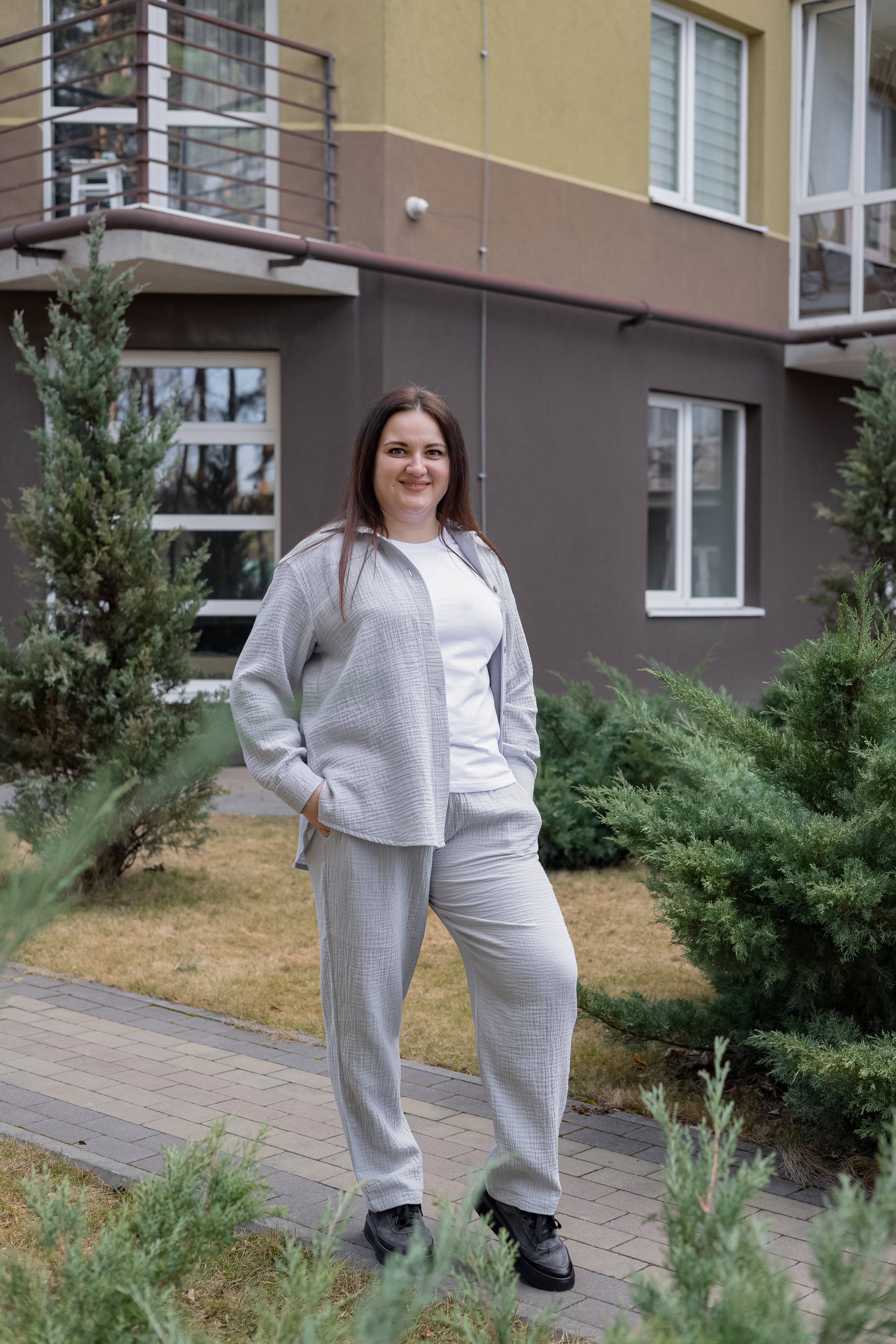 Комплект жіночий із мусліну Сорочка та штани  "Сірий"