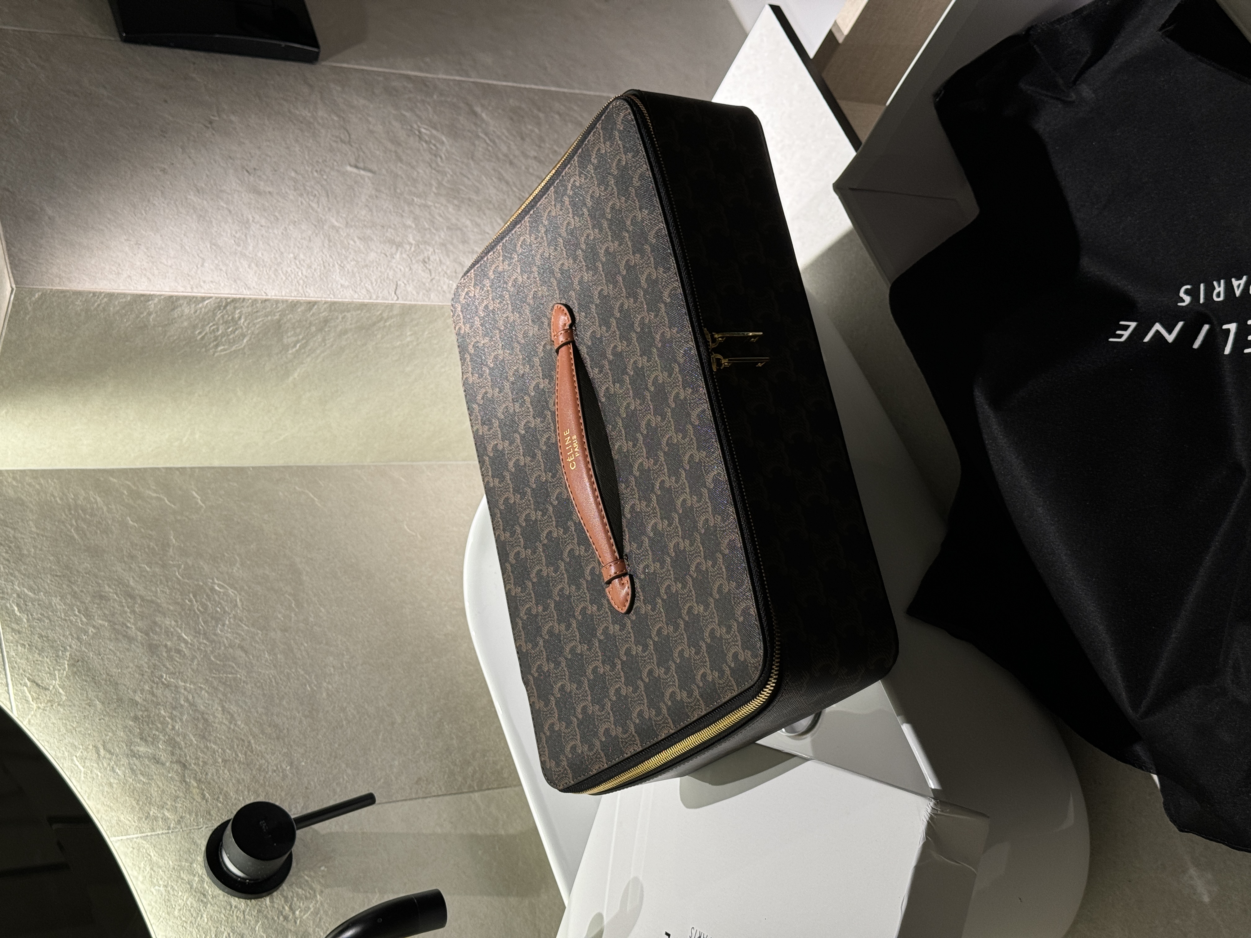 Celine Top Handle Large Toiletry Case in Triomphe Canvas and Calfskin (