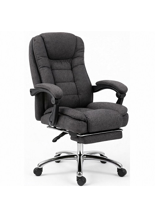 Крісло керівника з підставкою для ніг Бос та функцією вібромасажу, офісне крісло на колесах, крісло офісне сіре